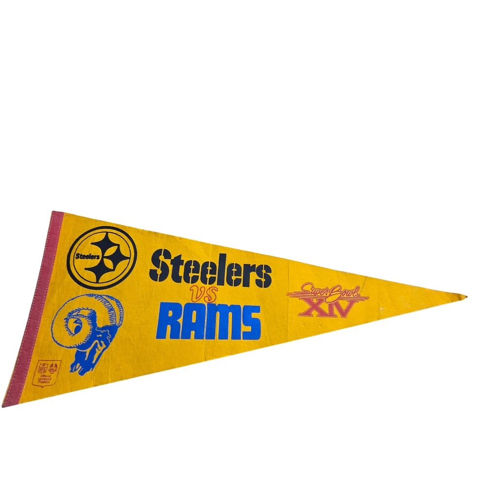 Vintage Super Bowl XIV Pennant 1980 Pittsburgh Steelers vs LA Rams NFL Blokecore